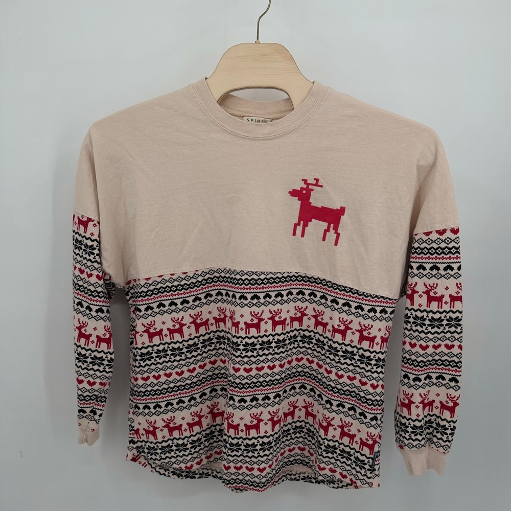 Spirit Mens L Christmas Sweater Red Reindeer Fair Isle  Long Sleeve Top Festive‎